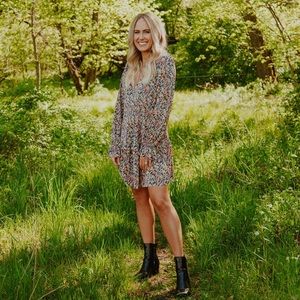 Floral long sleeve mini dress